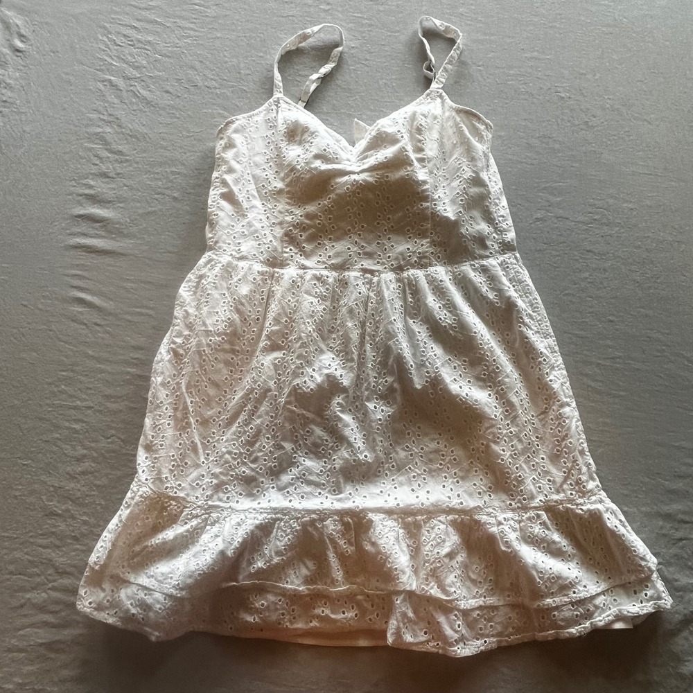 Hollister White Eyelet Mini Dress Womens M Adjustable‎ Straps Tie Back Cutout